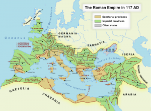 The Roman Empire at its greatest extent under Trajan in AD 117.