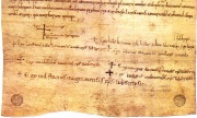 Signatures at the council of Winchester. The large crosses are the signatures of William and Matilda, the one under theirs is Lanfranc's, and the other bishops' are under his.