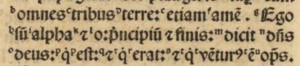 Revelation 1:8 in the 1514 Complutensian Polyglot. [8].