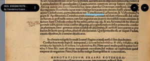 Footnote in Erasmus' Annotaions of the New Testament where he mentions the examination of Tertullian