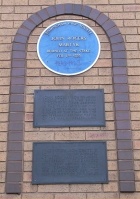 Blue plaque and other plaque in Deritend, Birmingham.