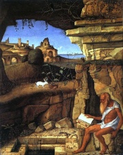 St. Jerome reading in the countryside, by Giovanni Bellini