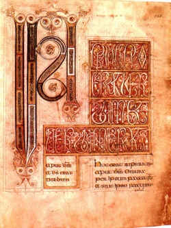 Folio 125r from the Barberini Gospels: The incipit to John.