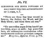 Gleanings and Hints Towards and Argument for the Authenticity of 1 John, v7.] by William Craig Brownlee 1825.