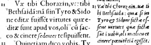 Matthew 11:21 in the 1565 Latin New Testament of Theodore Beza