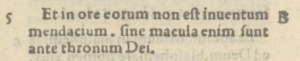 Revelation 14:5 in the 1556-57 Vulgate of Theodore Beza