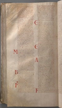 The Latin text of Luke 1:8–3:23 in Codex Gigas (13th century).
