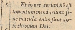 Revelation 14:5 in the 1582 Vulgate of Theodore Beza