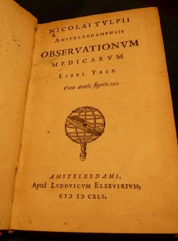 Title page from Prof. Nicolaes Tulp's book called Observacionum Medicarum, published by Ludovicum Elzevirium, 1641