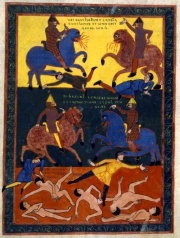 Lionheaded Fire-Breathing Horses (Rev. 9:16-19), Saint-Sever Beatus.[1]