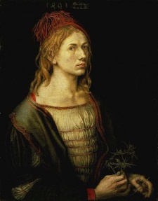 The earliest painted Self-Portrait (1493) by Albrecht Dürer; originally executed in oil on vellum, now transferred to linen. Louvre, Paris