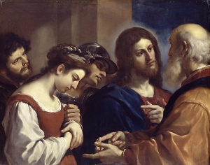 Christ with the Woman Taken in Adultery, by Guercino, 1621 (Dulwich Picture Gallery).