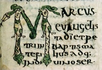 Vulgate of Mark 1:1ff in an illuminated manuscript held at Autun
