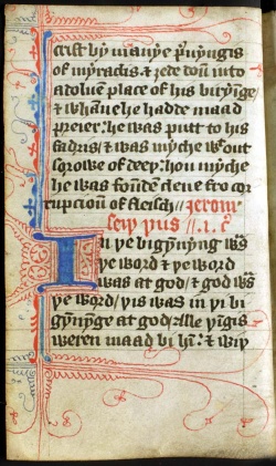 Beginning of the Gospel of John from a 14th century copy of Wycliffe's translation