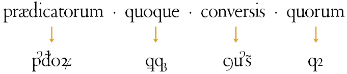 Latin abbreviations of praedicatorum, quoque, conversis, and quorum.