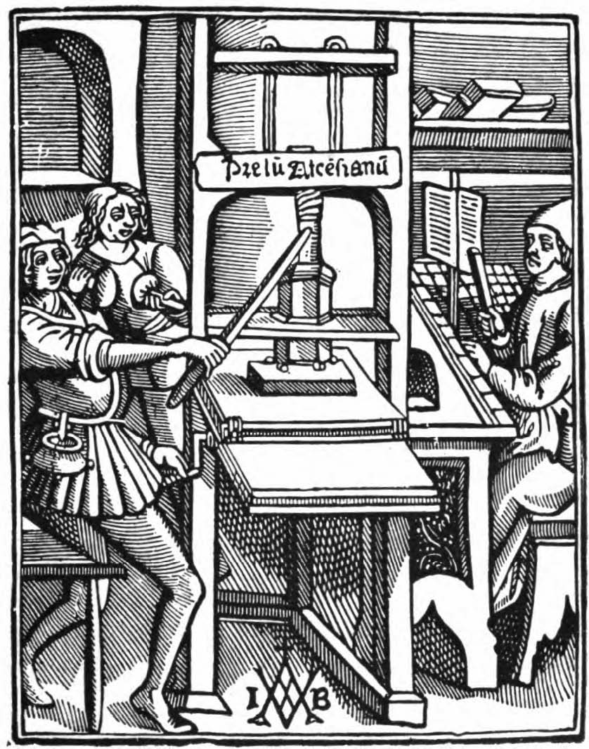 Prelum Ascensianum in 1508, after a woodcut by Badius [4]