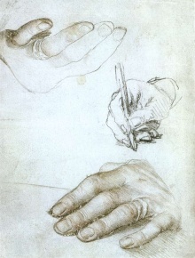 Hans Holbein der Jüngere; Studies of the Hands of Erasmus of Rotterdam, ca. 1523. (Louvre)